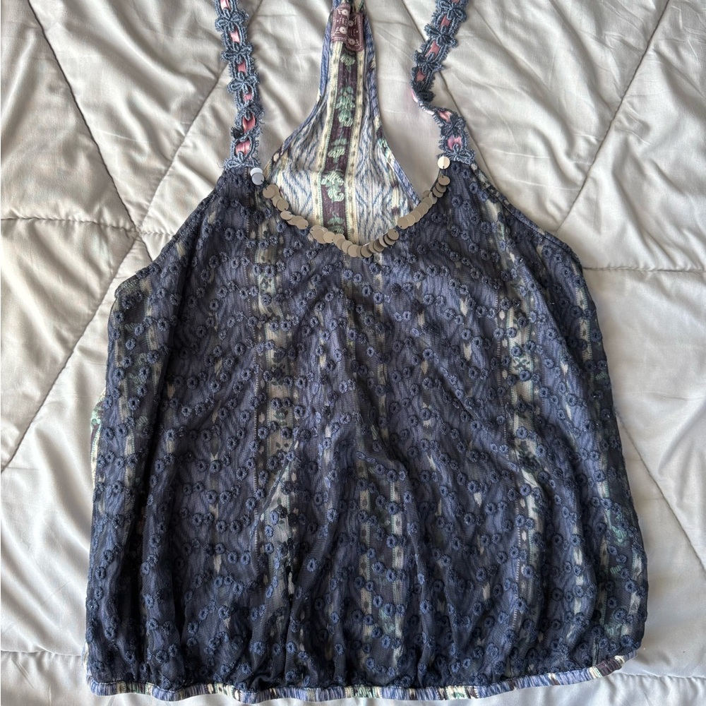 Free People Navy Floral Tank Top